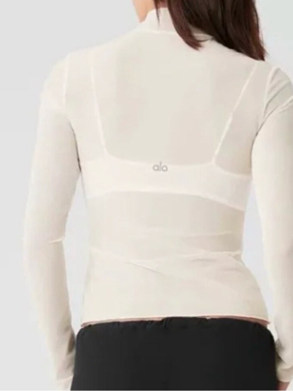 ALO Sheer Mock Neck Long-Sleeve Top with matching bra - Picture 2 of 7